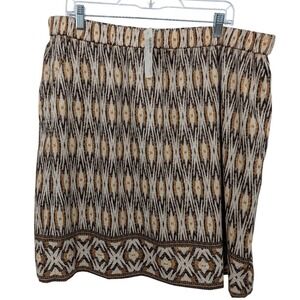 Chicos Pull On Skirt Womens XL Brown Diamond Ikat‎ Boho Office Mature Earthy NWT